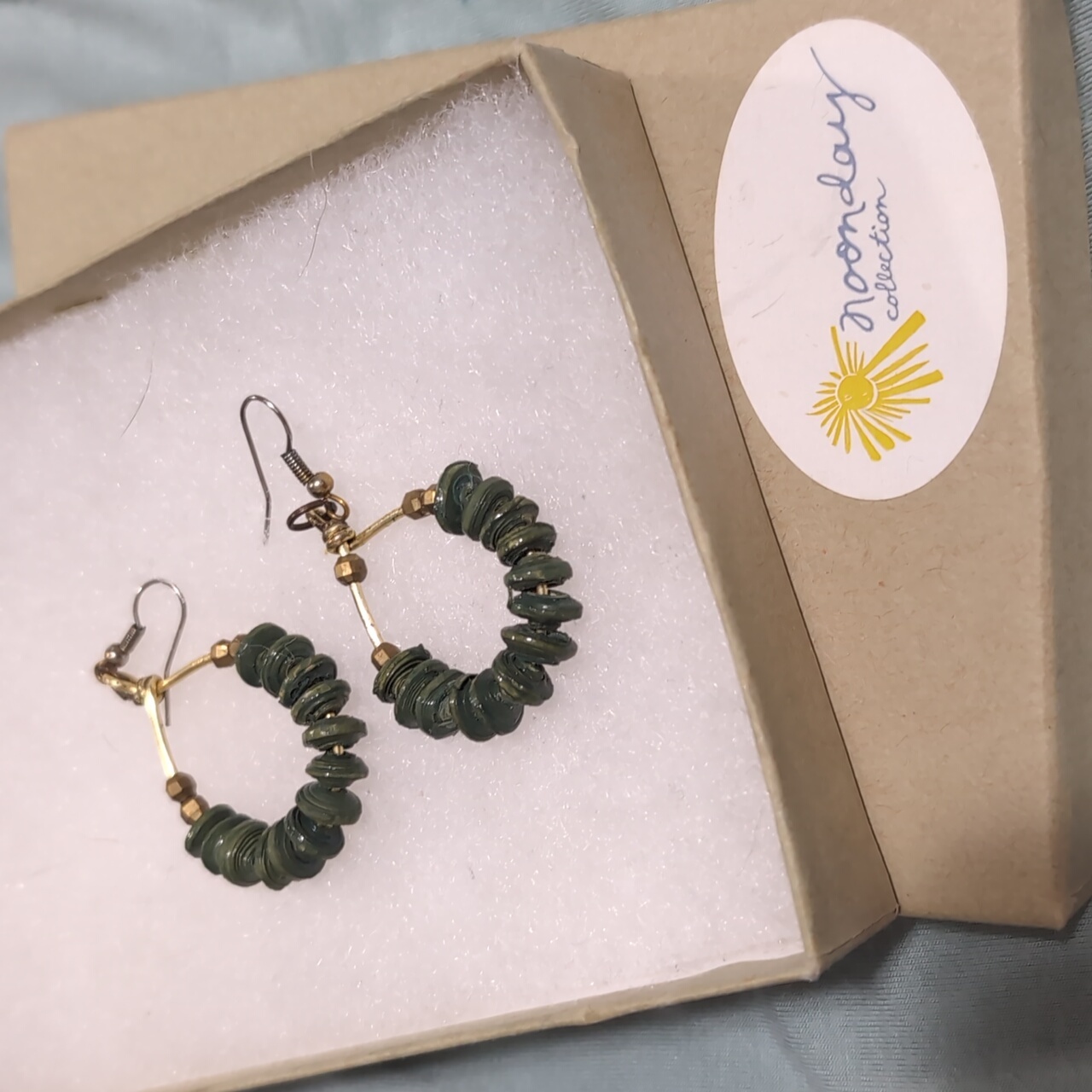 Noonday Jewelry Green Paper Beaded Earrings